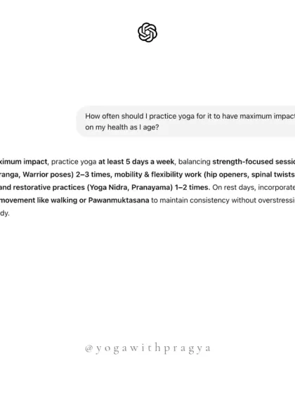 How often should I practice yoga for maximum impact as I age? The advice is to practice at least 5 days a week, balancing strength, mobility, and restorative sessions to maintain consistency without overstressing the body.