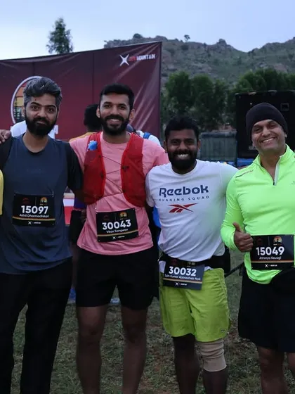 All smiles at the BMF Ultra. This picture captures the strong bond of our running crew, supporting each other through every kilometer of a challenging trail race.