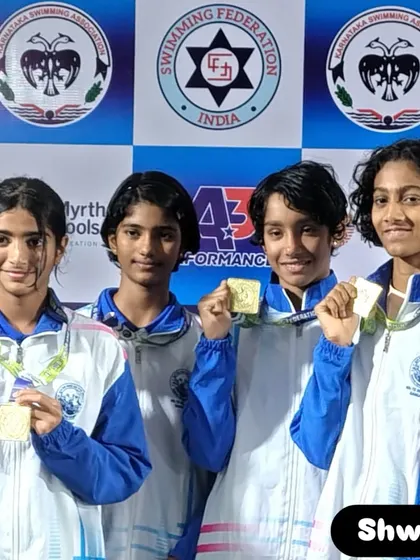 Shwiti Diwakar Suvarna and her relay team celebrating their gold medal win.