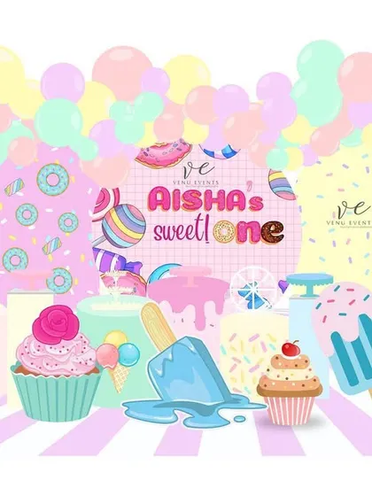 From mockup to reality! This image shows my initial digital design for the Candyland theme, a great tool I use to help clients visualize the final setup.