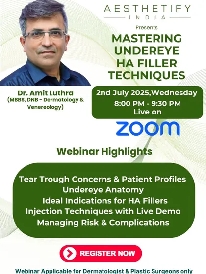 An online webinar focused on mastering under-eye HA filler techniques. This session covers tear trough concerns, patient profiles, anatomy, and live injection demonstrations.