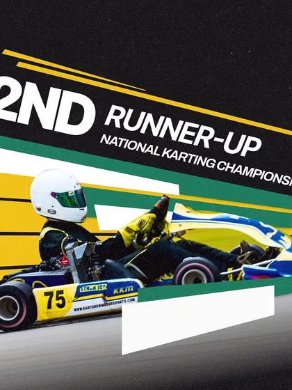 We are proud to announce our driver as the 2nd Runner-Up in the National Karting Championship. This graphic celebrates a fantastic achievement in a highly competitive series.