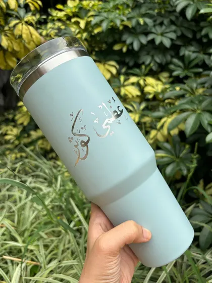 Engraving in regional languages is one of my favorite challenges. I personalized this pastel water tumbler with a name in stunning Arabic calligraphy, and I’m completely obsessed with the result.