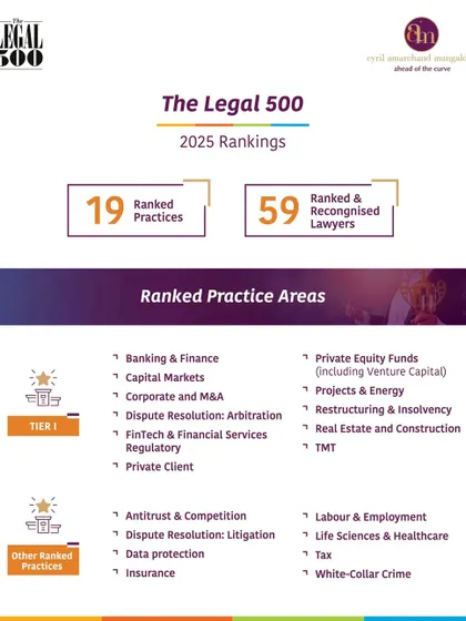 A summary of our rankings in The Legal 500 2025, where 19 of our practices and 59 lawyers were recognized. Our Dispute Resolution: Arbitration and Restructuring & Insolvency practices are ranked Tier 1, a testament to our market-leading expertise.