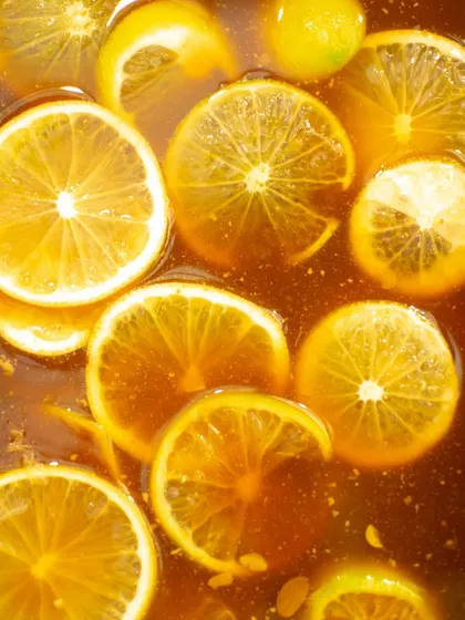 A beautiful shot of citrus fermenting, a key component in the innovative dishes served at the Ground Up pop-up. This highlights the beauty and science behind using fermentation to preserve and enhance flavor.