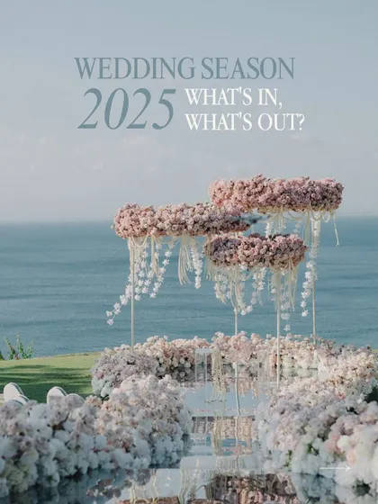 "Wedding Season 2025: What's In, What's Out?" This graphic introduces my trend report, highlighting my expertise and forward-thinking approach to wedding design.