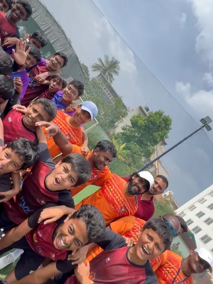 Our little hearts. A candid, joyful group photo of our players and coaches, capturing the fun and family-like atmosphere of our academy.