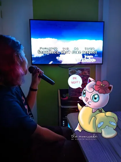 Karaoke night in Japan. I couldn't resist adding Jigglypuff and Psyduck to the scene, waiting for their turn to sing.