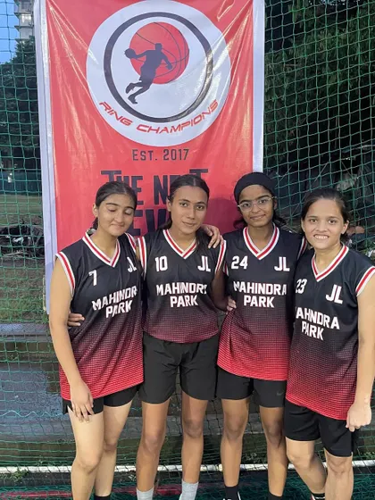 Another skilled girls' team posing before their match. Our tournaments bring together players from different parks and communities across Mumbai.