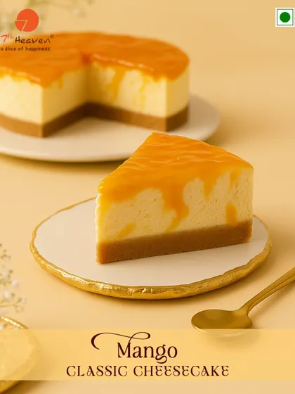 Indulge in the richness of our Mango Classic Cheesecake. This dessert offers a perfect blend of creamy, classic cheesecake and a luscious, sweet mango topping.