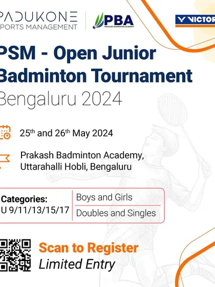 An announcement for the PSM-PBA Open Junior Tournament. We clearly communicate the event details for various tournaments we manage across different venues in Bengaluru.