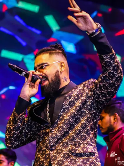 Our vocalist, feeling the music. We pride ourselves on our stage presence and the ability to connect with the audience on a personal level.