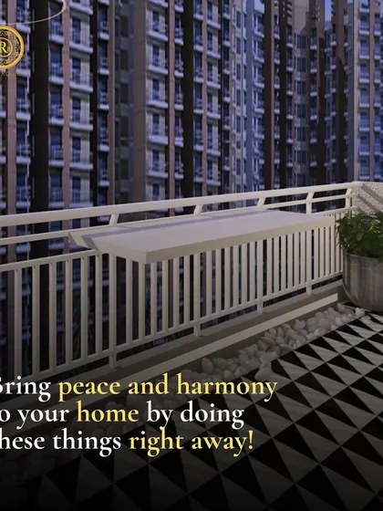Bring peace and harmony to your home. This balcony with its geometric floor tiles and minimalist railing table is a simple yet effective way to create a calming outdoor nook.