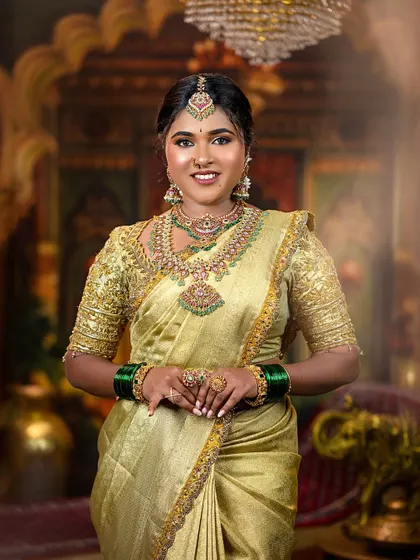 A full portrait showing the complete look.