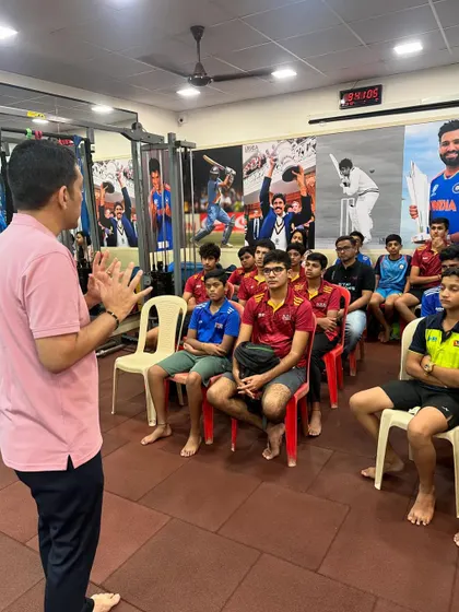 Mr. Prasanna Sant sharing his valuable knowledge with our young cricketers, guiding them on how to pursue a professional career in the sport.