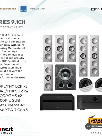 For the ultimate movie lover, we design and install complete home cinema packages. This is an example of a 9.1 channel THX certified setup featuring KEF architectural speakers, powered by Marantz and Emotiva, for a truly theatrical Dolby Atmos experience at home.