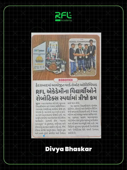 Another feature in the Divya Bhaskar newspaper celebrating our students' third-place finish in the national robotics olympiad. Our teams' successes are widely recognized.