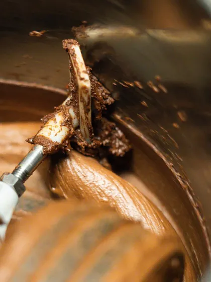 The transformation is mesmerizing. You can see the texture of the chocolate changing in the melanger as it becomes smoother and more fluid, developing its final, silky consistency.