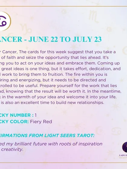 This week's tarot reading for Cancer. The cards for this week suggest that you take a leap of faith and seize the opportunity that lies ahead. Prepare yourself for the work.
