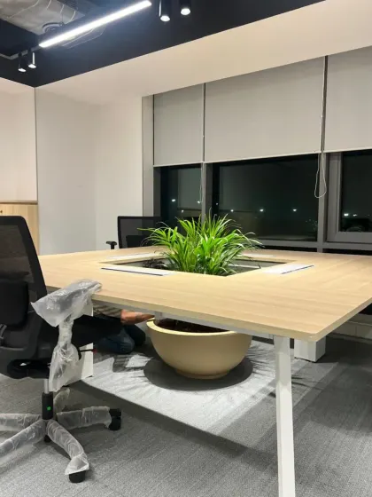 Our custom solutions include unique statement pieces like this integrated conference table planter. It is a functional and beautiful design element that brings life and a point of discussion to a key collaborative space.