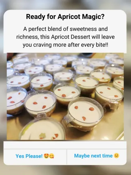 Our apricot delight is a classic dessert, served in individual cups for easy distribution at events. It has a perfect balance of sweetness and richness.