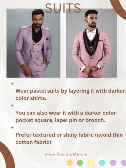 Styling pastel suits. Layer with darker shirts or add a darker pocket square to create a balanced, stylish look.