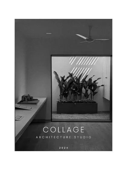 A black and white photograph of our studio space, showcasing the clean lines and minimalist aesthetic that we carry into our own work environment.