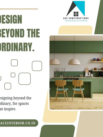 Our philosophy is "Design Beyond the Ordinary." We create spaces that inspire, as shown in this graphic featuring a modern green kitchen. Let us design an inspiring space for you.