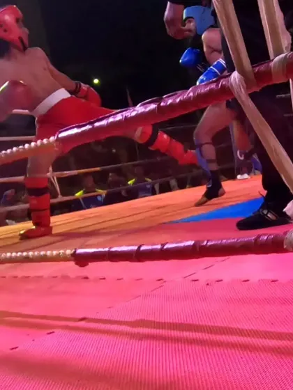 A powerful kick from Subhan during his final match in the low-kick category.