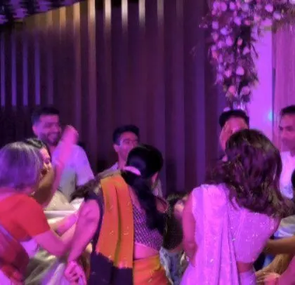 A fun, interactive moment on the dance floor at the private event.