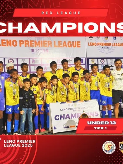 Our Under-13 team celebrating their championship win in the Red League of the Leno Premier League 2025, which earned them a spot in the Mega Finale.
