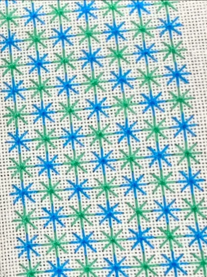 Another look at the star-stitch sampler. My classes are a space to be creative and connect with your inner artist.
