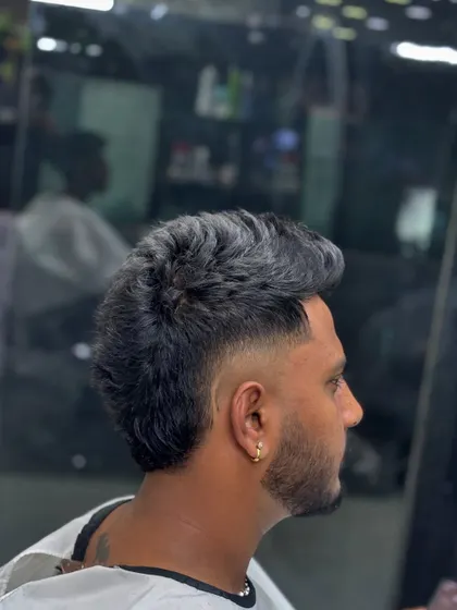 Another angle of the textured mohawk, showing the sharp lines and spiky top.