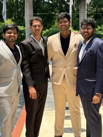A group of friends celebrating their graduation in style. I provided a variety of suits in different colors and fits, including light grey, black, beige, and navy.