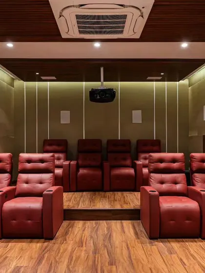Why go out when you can have a five star movie experience at home? I designed this private home theater for a client who loves cinema. With tiered seating, plush recliners, and professional acoustics, it’s the perfect space to unwind and get lost in a film.