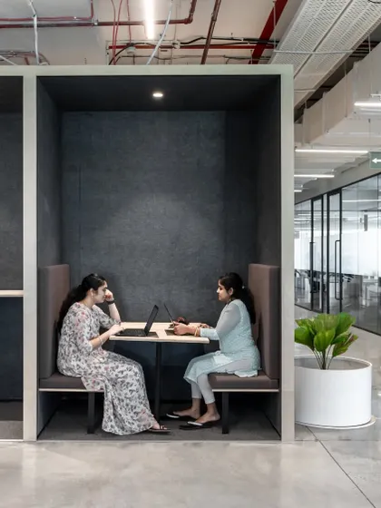A workplace should empower people, not distract them. Here, we designed intimate collaboration pods that provide a space for focused discussion, proving that functional design can soften the corporate edge while remaining authentic and purposeful.