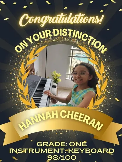 Truly phenomenal work by our talented student Hannah Cheeran, who scored a mind blowing 98 out of 100 in her Grade One Electronic Keyboard exam. We are so proud of her success in the face to face Trinity College Classical & Jazz examination.
