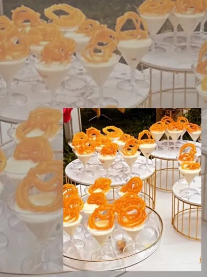 Here's how I give tradition a delicious twist. These are my popular jalebi-rabri desserts, served individually in elegant martini glasses for a modern take on a festive classic, perfect for weddings or Diwali parties.
