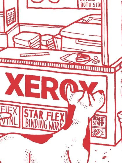A detail shot of the stray dog, a common and beloved sight on the streets of Mumbai, looking up at the Xerox sign. I love adding these small, authentic touches to my work.