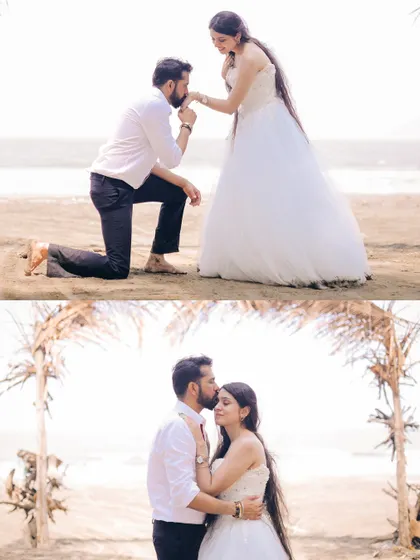 A story in two parts: the proposal on one knee and the romantic kiss. This is how I capture the narrative of a couple's love during a pre-wedding session.