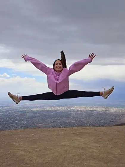Leaping with joy! Gymnastics skills aren't just for the gym. We love seeing our athletes express their strength and flexibility everywhere they go, like this incredible split leap with a view.