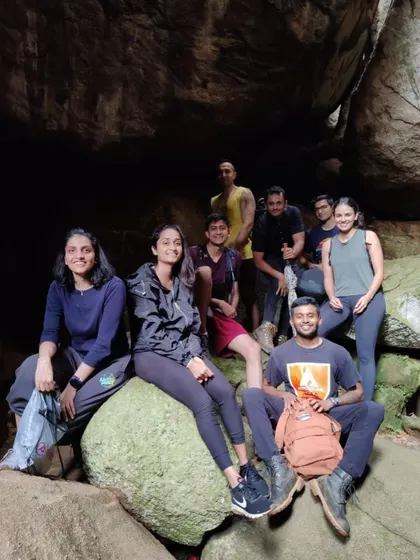 Posing for a photo inside the cool rock shelters of Antaragange. These are the moments that make our Sunday treks so memorable.