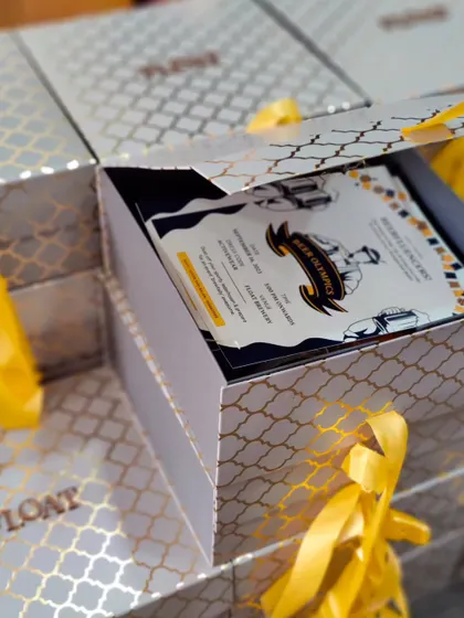 I can also design custom invitations and gift boxes for your family or corporate functions, ensuring a cohesive and premium feel from the very first touchpoint.