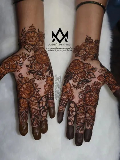 A beautiful and bold Arabic floral design, perfect for Karva Chauth or Eid celebrations.