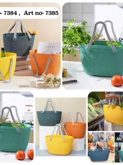 These colorful plastic baskets with comfortable rubber handles are perfect for everything from grocery shopping to picnics or storing household items.