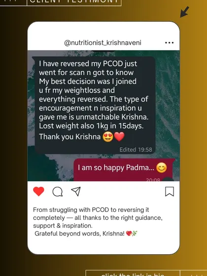 A powerful testimonial from my college friend Padma, who completely reversed her PCOD and lost over 12 kgs. Her message shows that with the right guidance and support, it is possible to take back control of your health.
