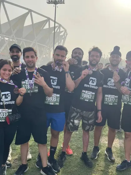 Showing off the well earned medals after the JITO Ahimsa Run in New Delhi. Every member who participated pushed themselves and completed the challenge.