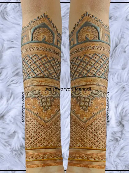 An elegant and intricate design for a baby shower, focusing on traditional patterns like jharokhas and jaali work, perfect for a mom-to-be who loves classic art.