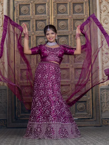 Another portfolio piece from a Pro-Batch 28 student. A beautiful purple lehenga look.