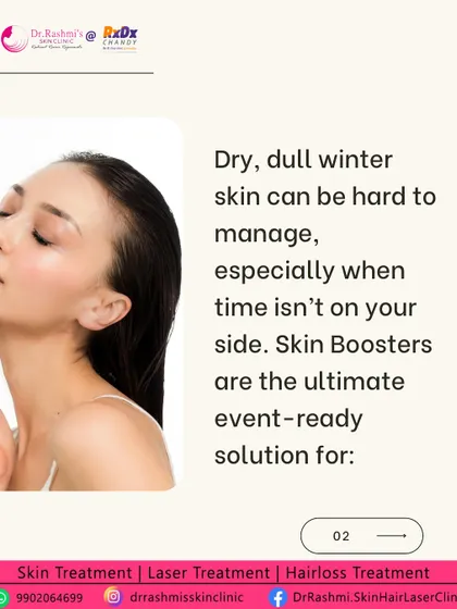 This graphic explains that Skin Boosters are an effective solution for dry, dull winter skin, especially when you need quick, event-ready results.